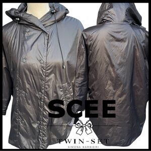 SCEE Twin-Set Black Lightweight 3/4 Sleeve Poncho Style Puffer Jacket (M)